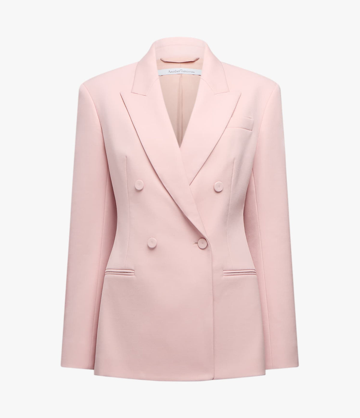 Another Tomorrow Tailored Double Breasted Jacket in Lotus Pink – Wool Women's Jacket