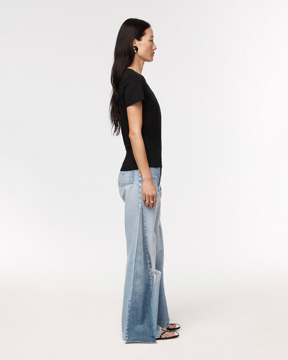Another Tomorrow Crew Neck T-Shirt in Black – Cotton Women's Top