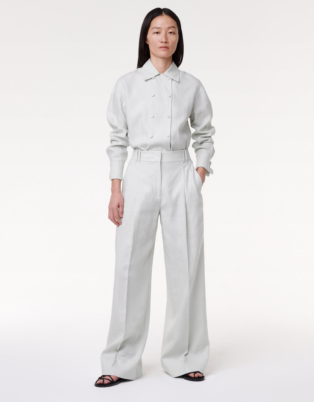 Another Tomorrow Pleated Trouser in Silt Green – Linen Women's Trousers