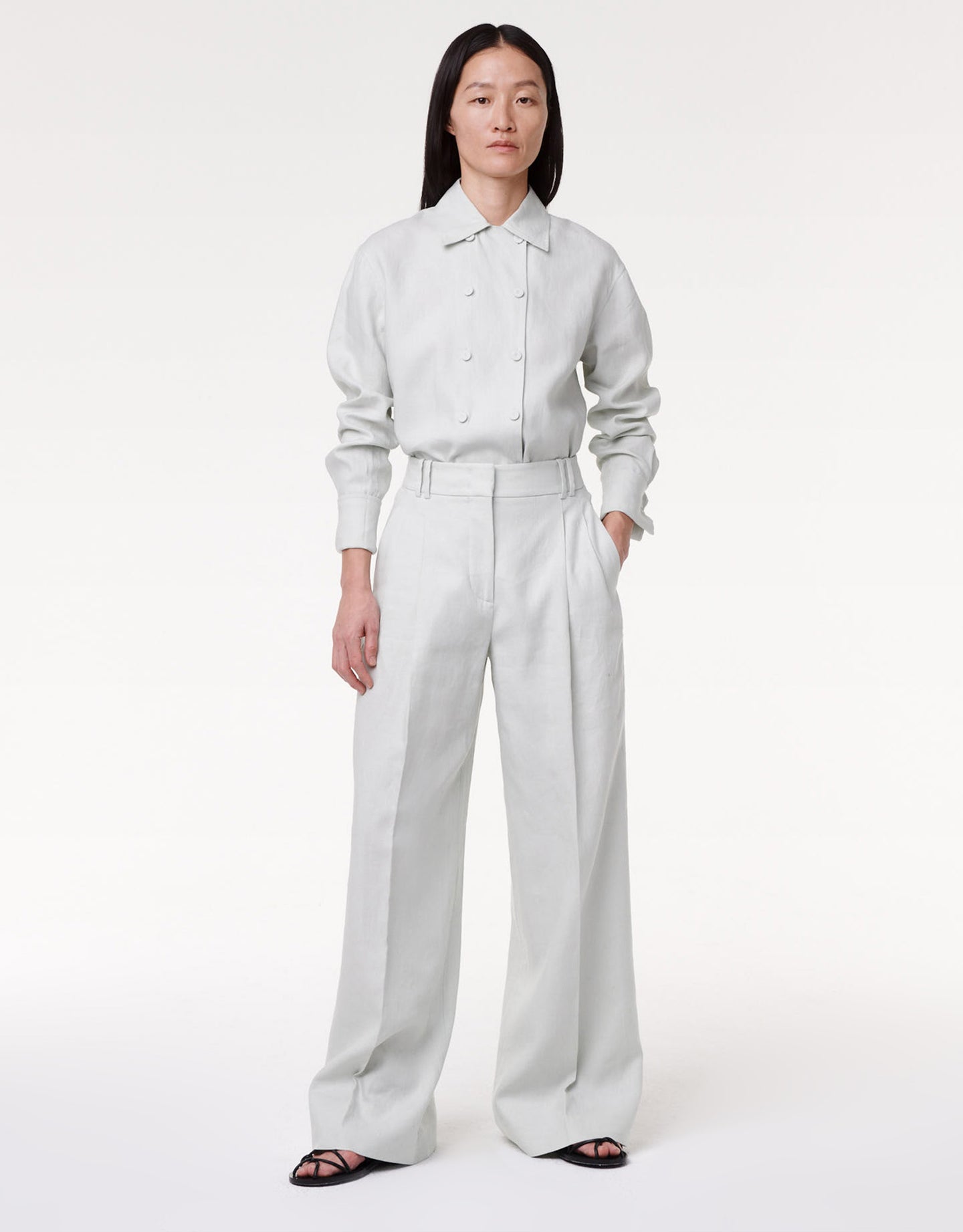 Another Tomorrow Pleated Trouser in Silt Green – Linen Women's Trousers