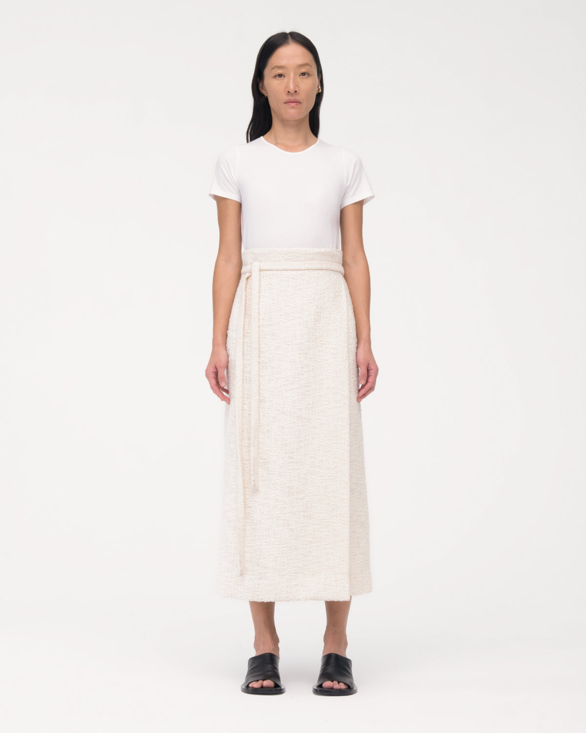Another Tomorrow Tweed Wrap Skirt in Cream – Cotton Women's Skirt