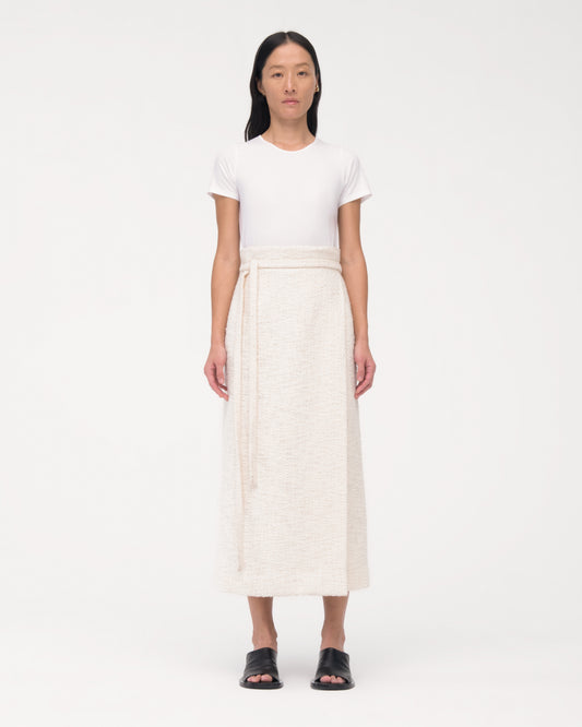 Another Tomorrow Tweed Wrap Skirt in Cream – Cotton Women's Skirt