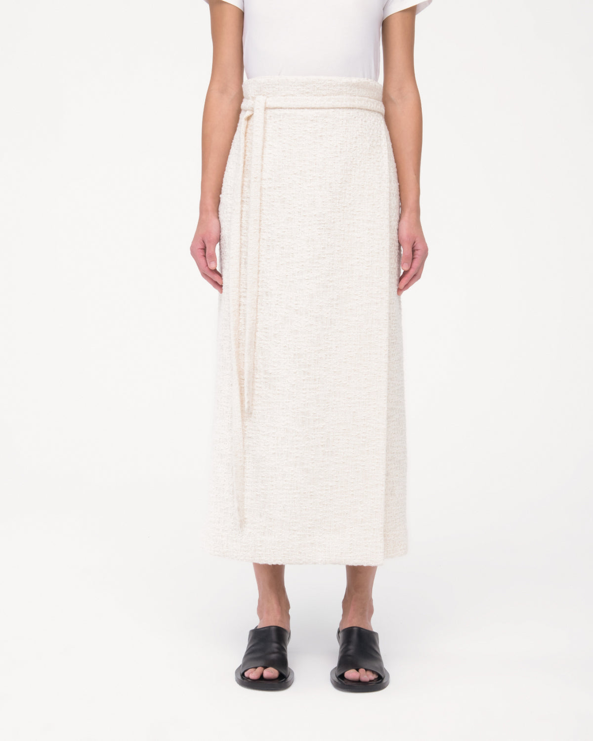Another Tomorrow Tweed Wrap Skirt in Cream – Cotton Women's Skirt