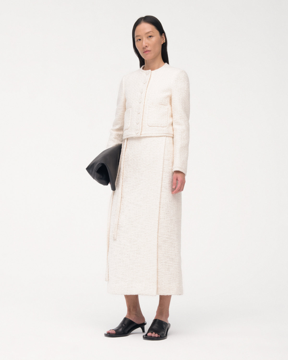 Another Tomorrow Tweed Wrap Skirt in Cream – Cotton Women's Skirt