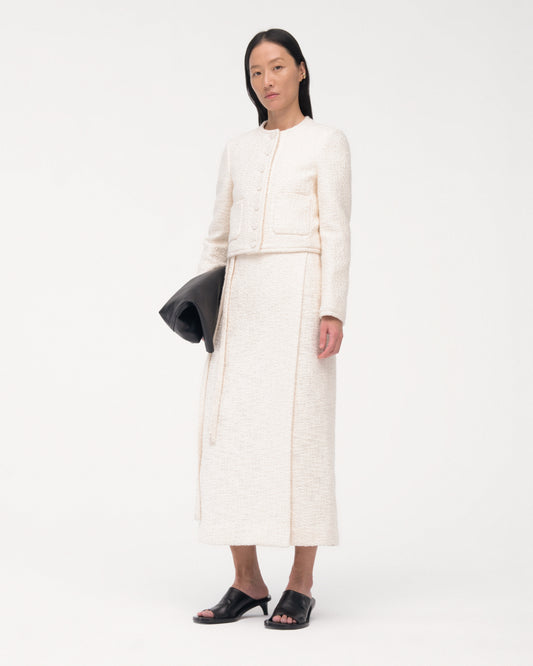 Another Tomorrow Tweed Wrap Skirt in Cream – Cotton Women's Skirt