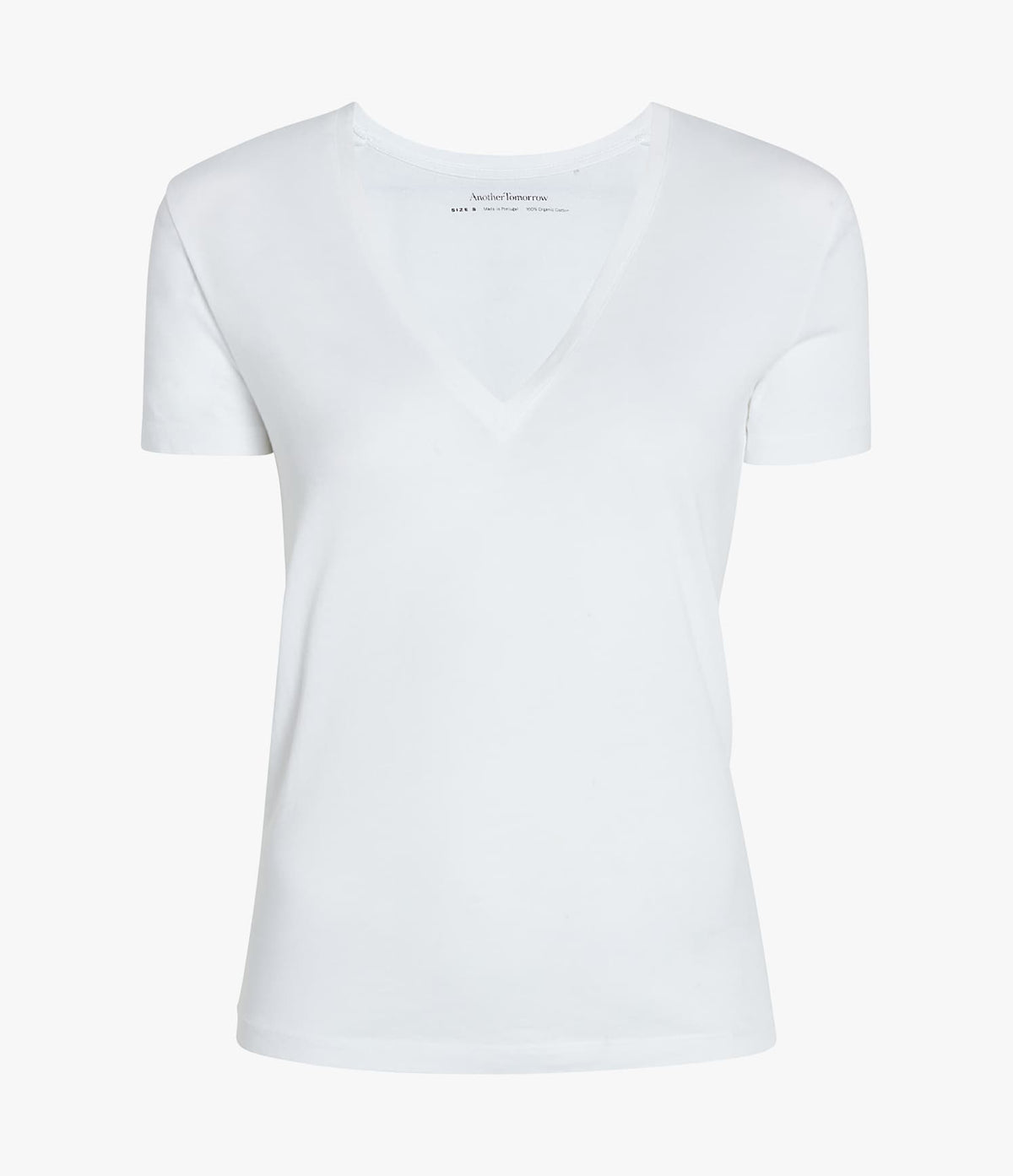 Another Tomorrow V-Neck Tee in White – Cotton Women's Top
