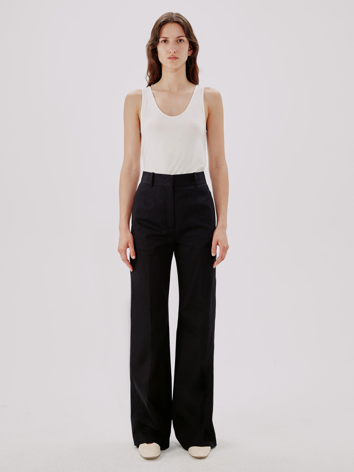 Another Tomorrow Wide Leg Pant in Black – Cotton Women's Trousers