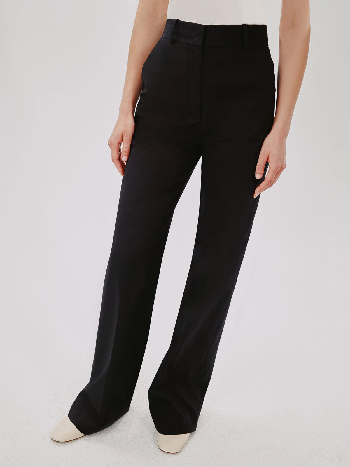 Another Tomorrow Wide Leg Pant in Black – Cotton Women's Trousers