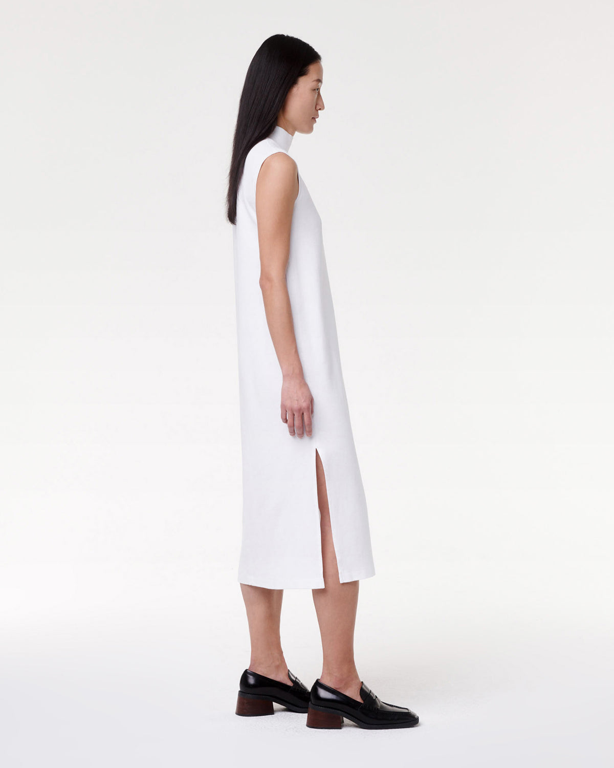 Another Tomorrow Luxe Seamed Dress in White – Cotton Women's Dress