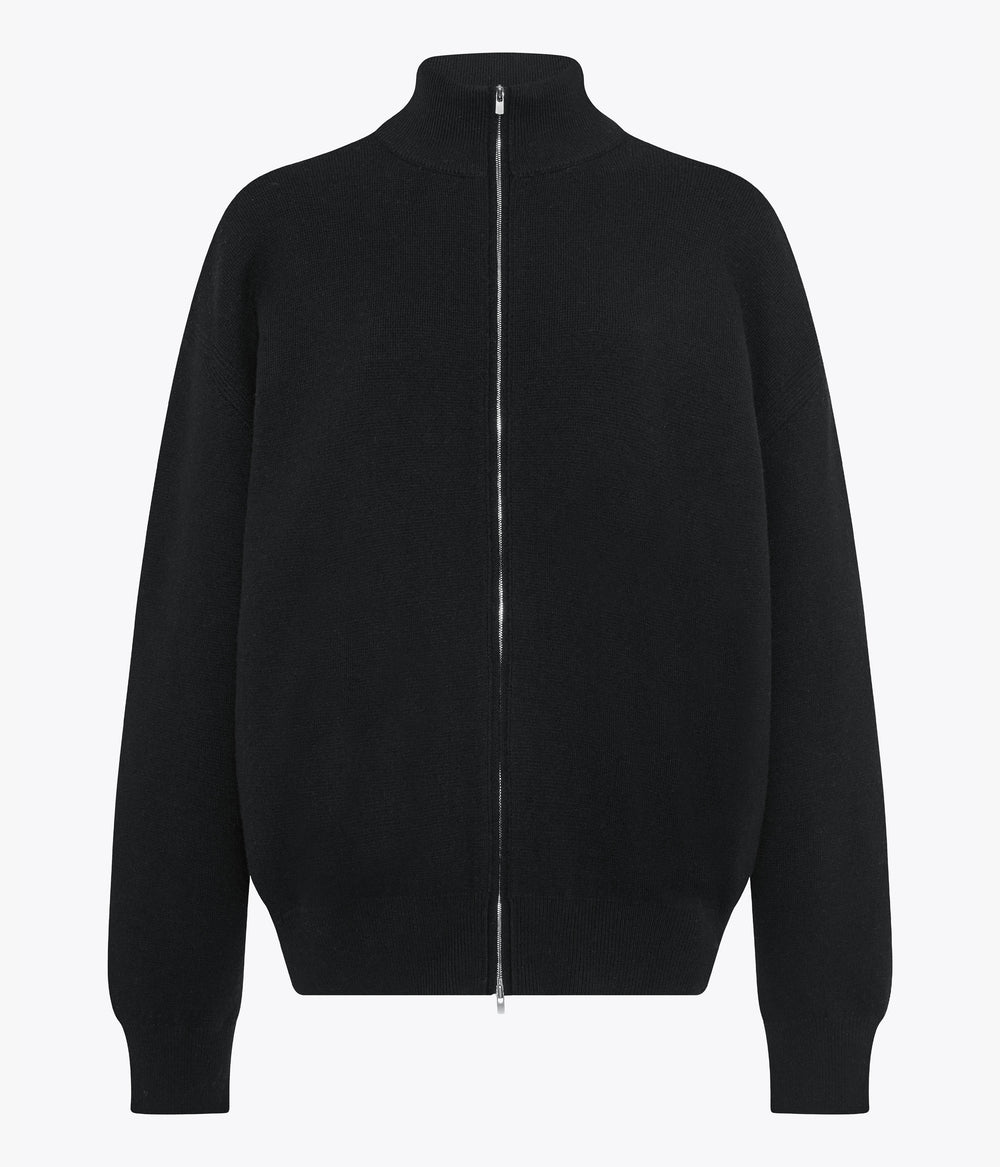 Another Tomorrow Zip Cardigan in Black – Wool Women's Knitwear