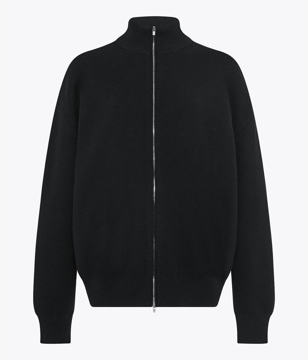 Another Tomorrow Zip Cardigan in Black – Wool Women's Knitwear