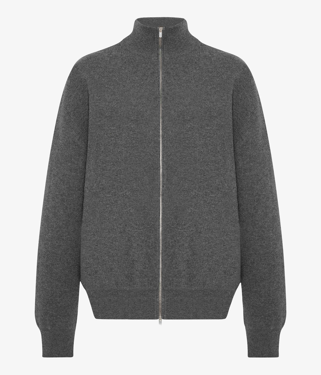 Another Tomorrow Zip Cardigan in Grey Melange – Wool Women's Knitwear