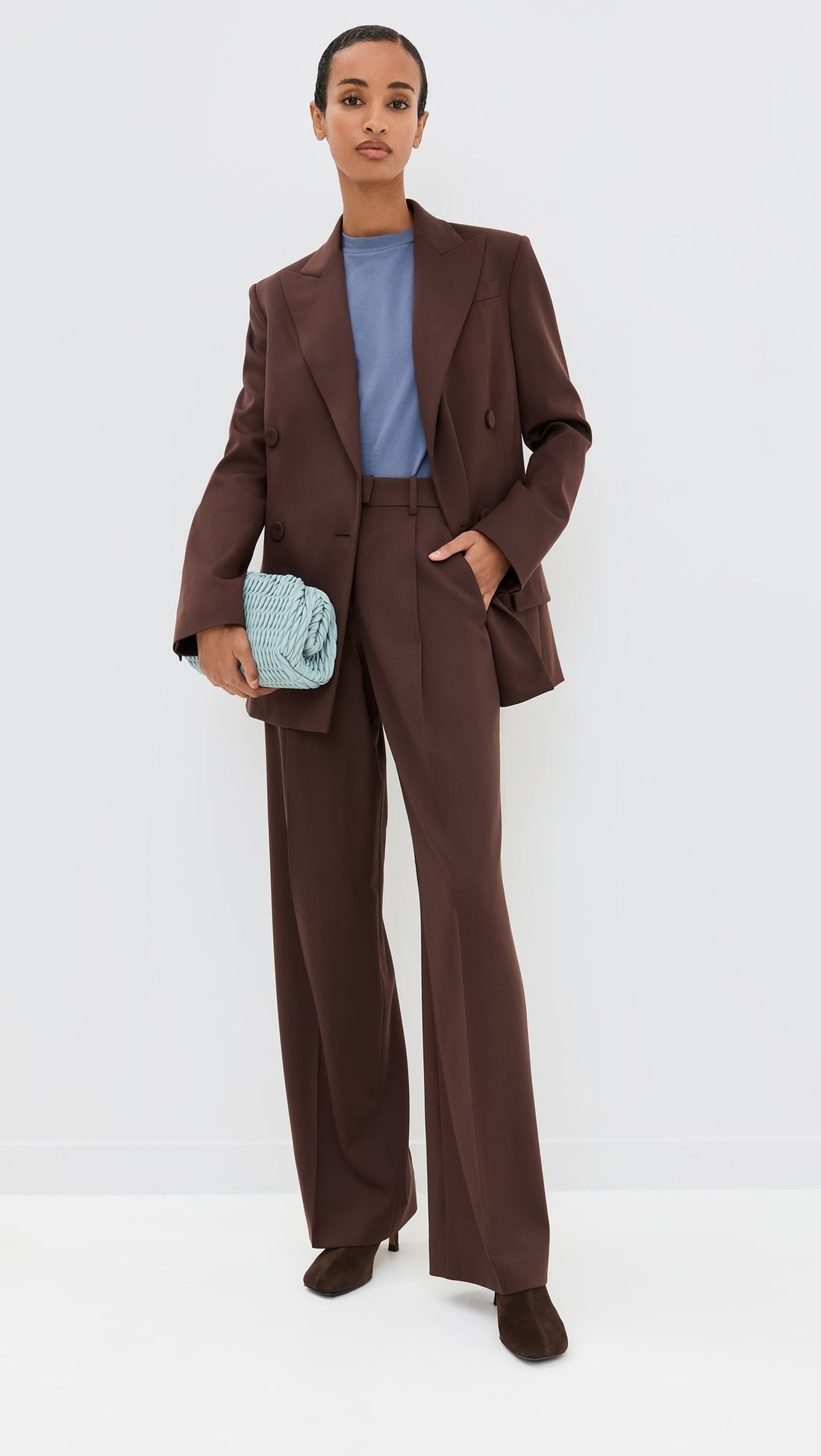 Another Tomorrow Relaxed Wide Leg Pant in Chocolate – Wool Women's Trousers