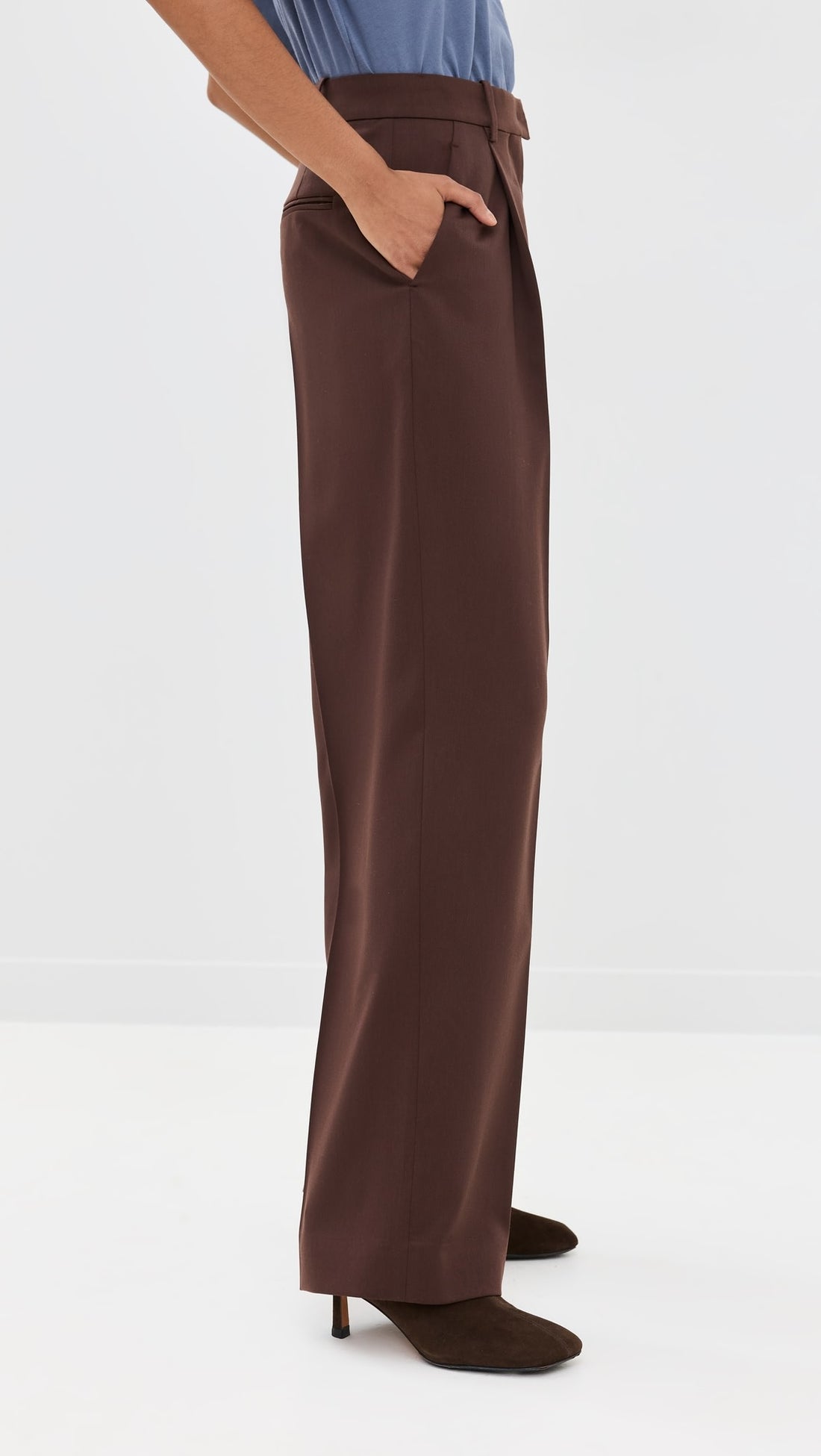 Another Tomorrow Relaxed Wide Leg Pant in Chocolate – Wool Women's Trousers