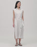 Sleeveless Pleat Back Tie Dress | White/Navy Stripe
