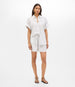 Another Tomorrow Short Sleeve Shirt in White/Navy Stripe – Cotton Women's Trousers