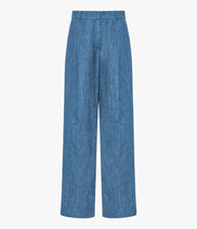 Chambray Relaxed Wide Leg Pant | Medium Blue