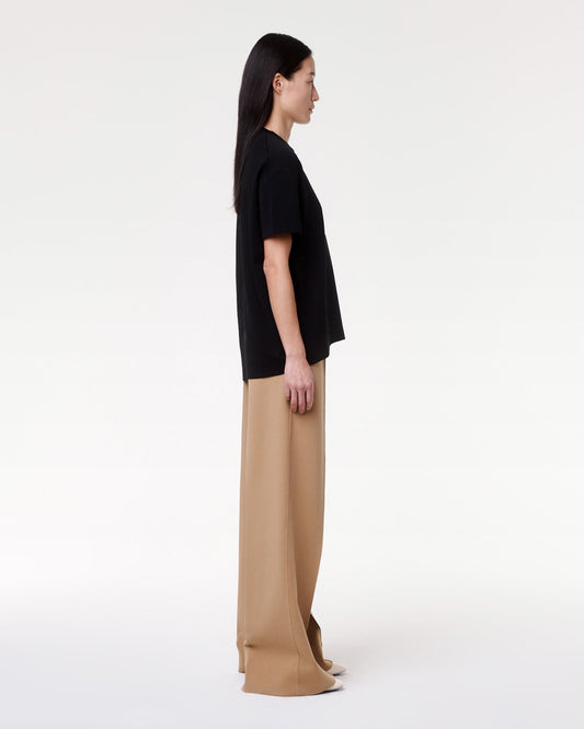 Another Tomorrow Luxe Seamed Short Sleeve in Black – Cotton Women's Trousers