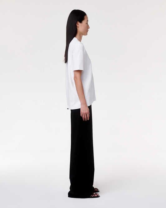 Another Tomorrow Luxe Seamed Short Sleeve in White – Cotton Women's Trousers