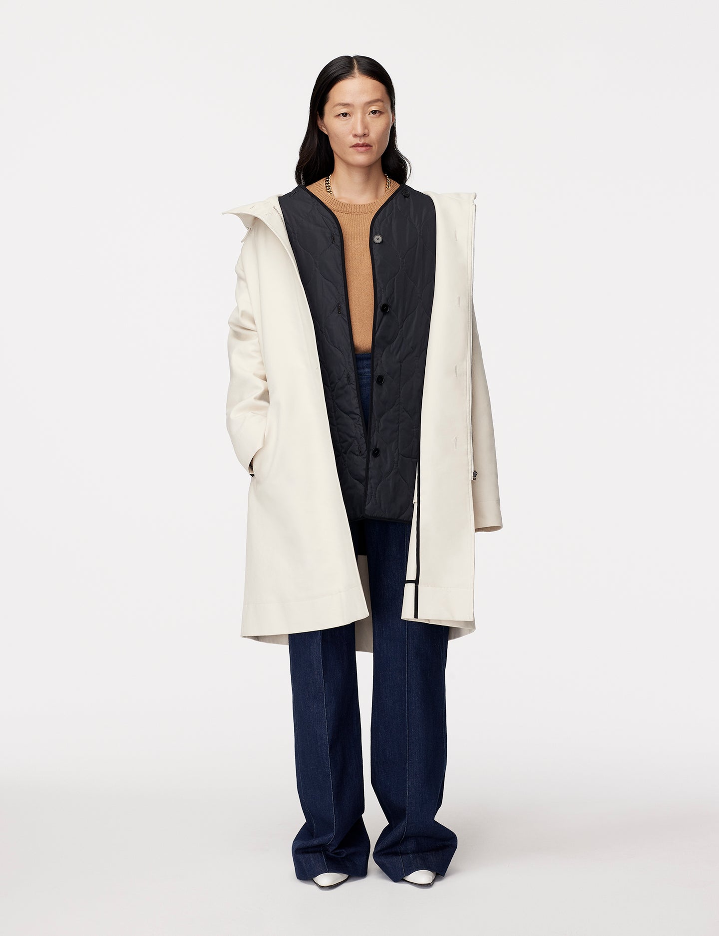 Another Tomorrow 3 In 1 Parka in Off White – Cotton Women's Outerwear