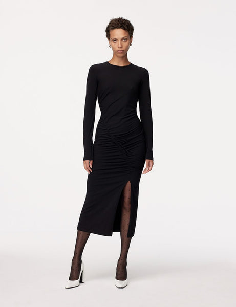 Ruched Long Sleeve Dress | Black Another Tomorrow Ruched Long Sleeve Dress | Black Another Tomorrow