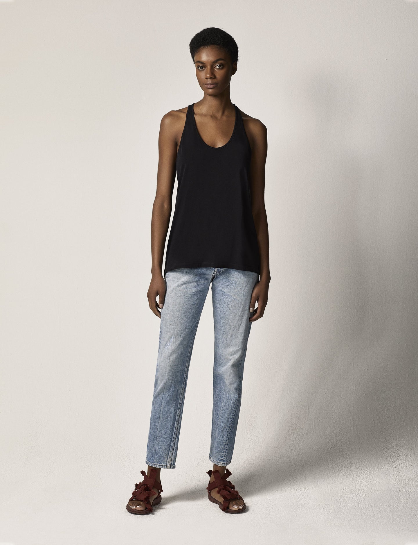 Another Tomorrow Relaxed Tank in Black – Cotton Women's Top