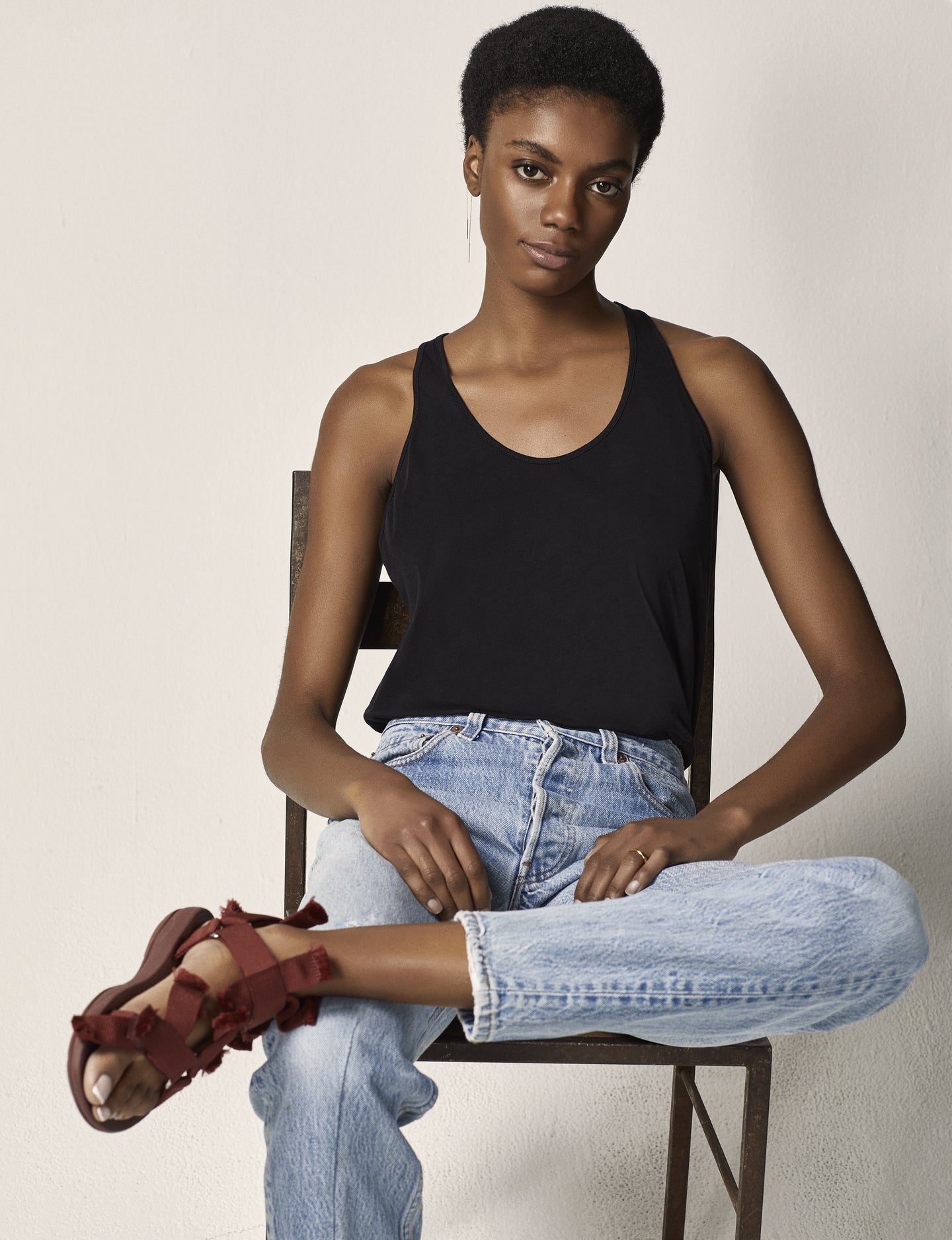 Another Tomorrow Relaxed Tank in Black – Cotton Women's Top