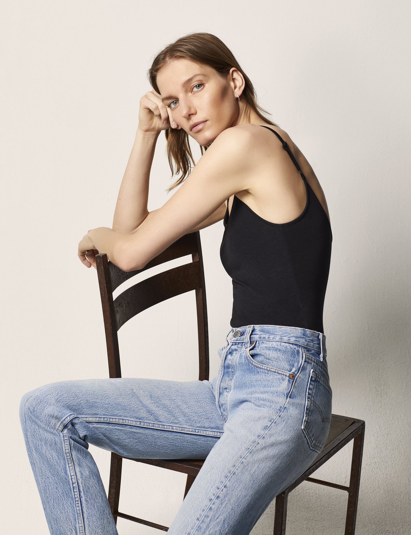 Another Tomorrow Cami Bodysuit in Black – Cotton Women's Top