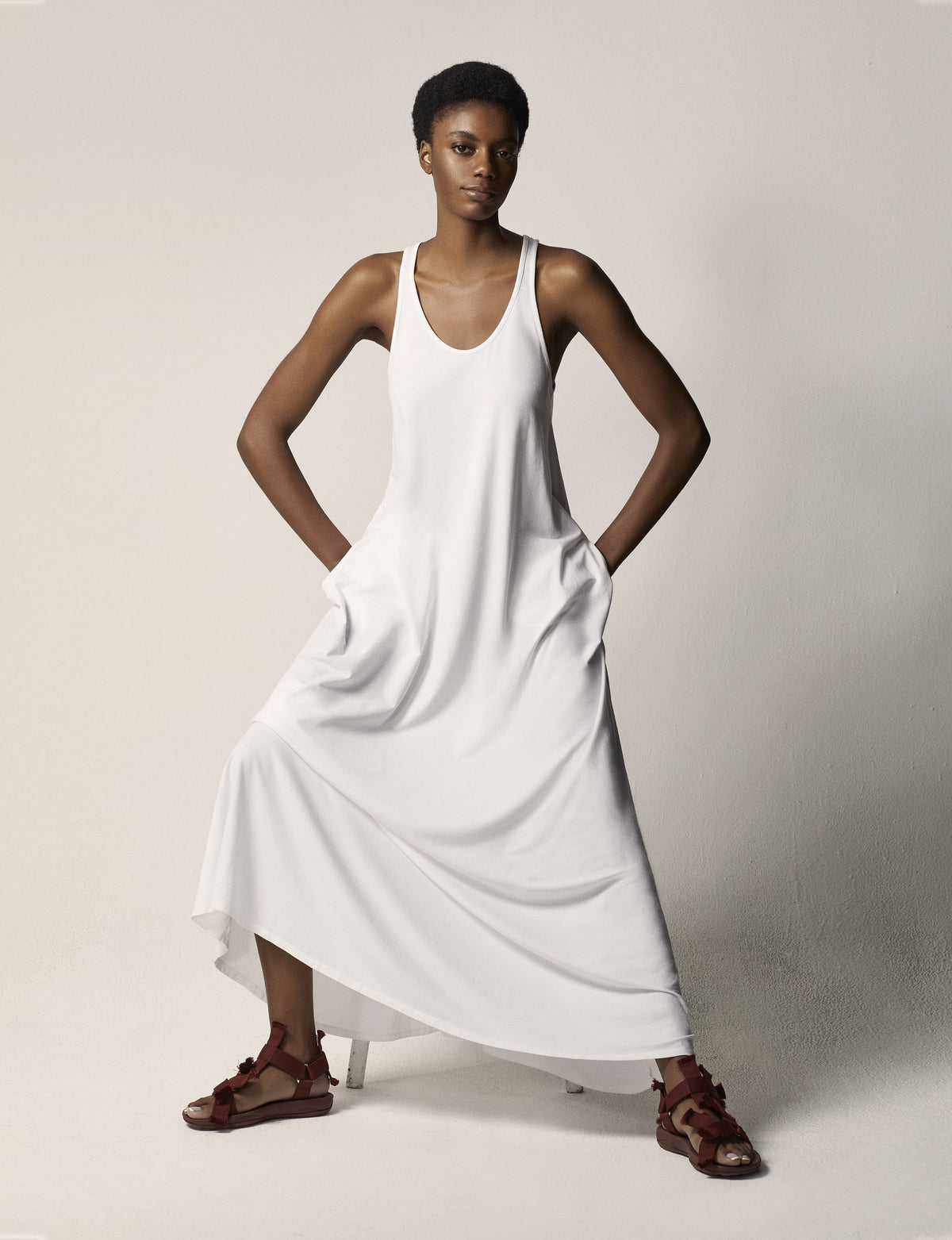 Another Tomorrow Racerback Dress in White – Cotton Women's Dress
