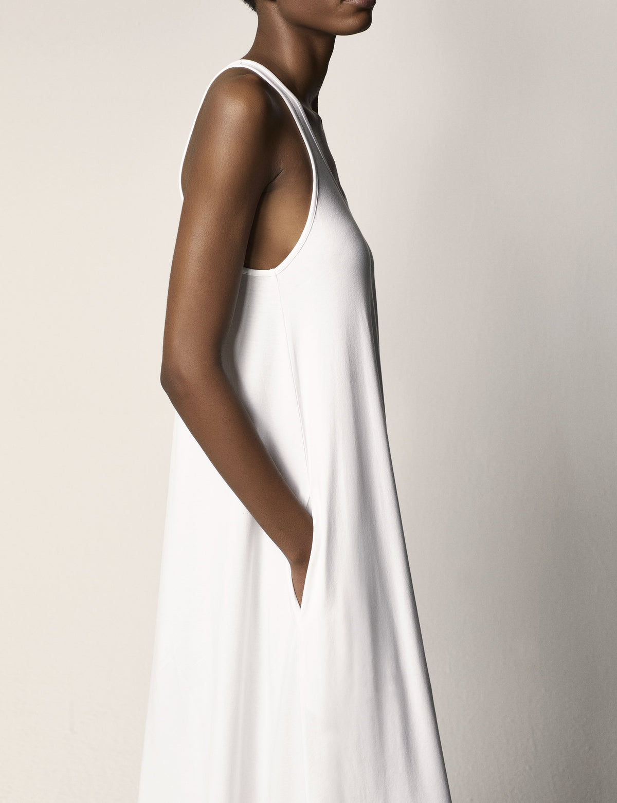 Another Tomorrow Racerback Dress in White – Cotton Women's Dress