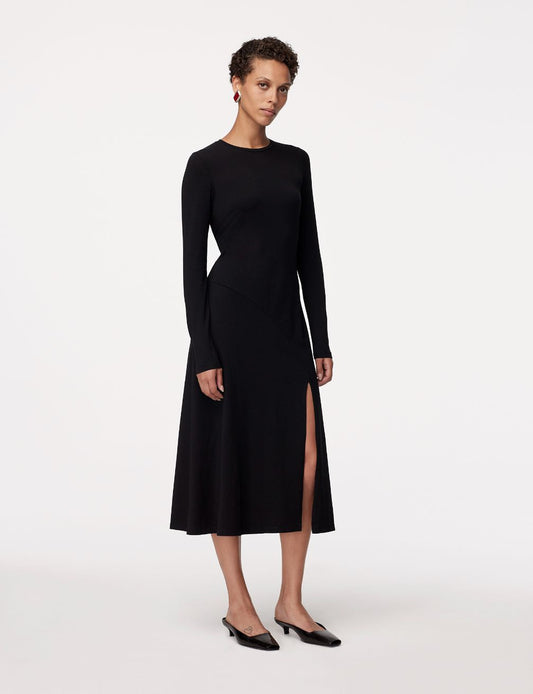 Another Tomorrow Long Sleeve Crewneck Tee Dress in Black – Cotton Women's Dress