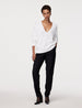 Another Tomorrow Draped Knit V-Neck Sweater in White – Cotton Women's Knitwear