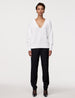 Another Tomorrow Draped Knit V-Neck Sweater in White – Cotton Women's Knitwear