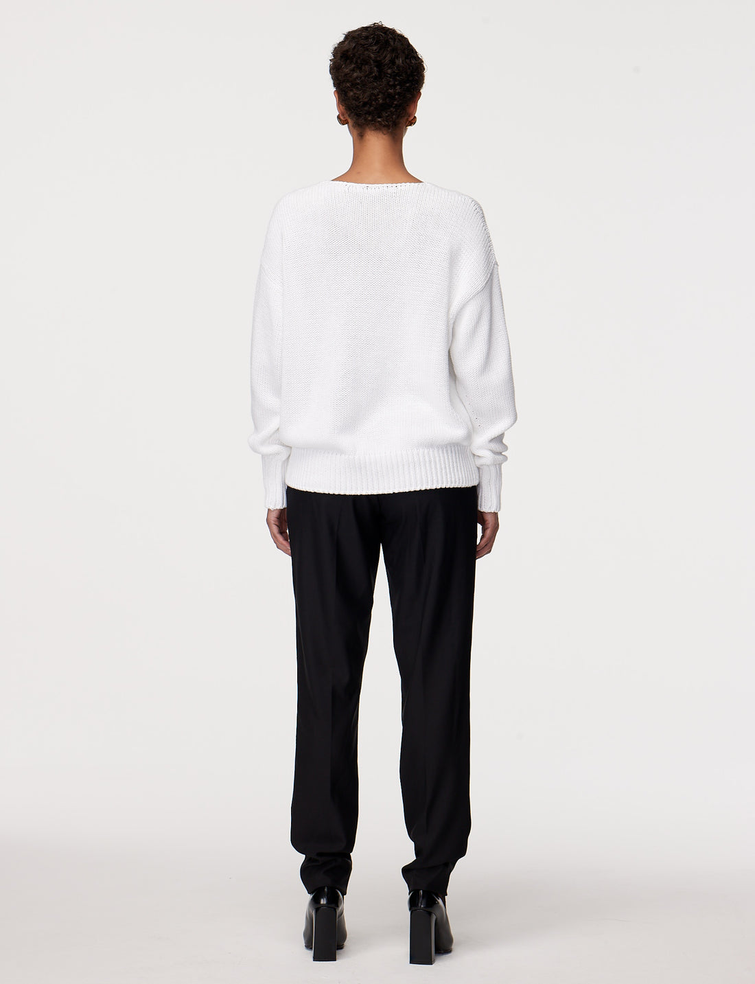 Another Tomorrow Draped Knit V-Neck Sweater in White – Cotton Women's Knitwear