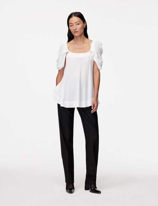Another Tomorrow Tulip Sleeve Blouse in White – Viscose Women's Top
