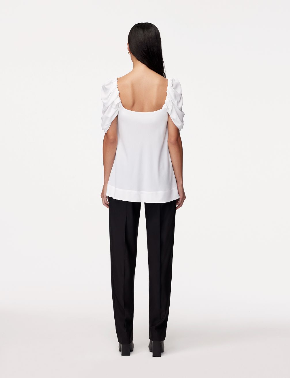 Another Tomorrow Tulip Sleeve Blouse in White – Viscose Women's Top