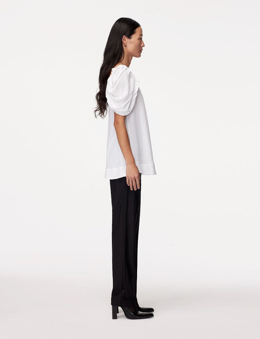 Another Tomorrow Tulip Sleeve Blouse in White – Viscose Women's Top