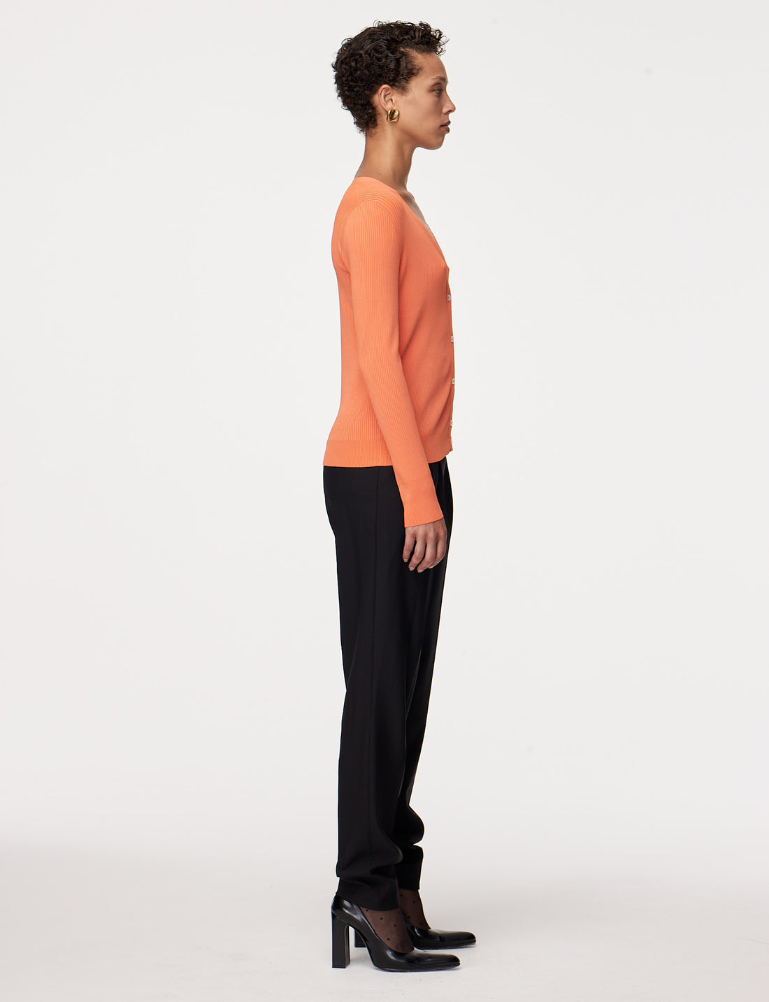 Another Tomorrow Ribbed Cardigan in Tangerine – Viscose Women's Knitwear