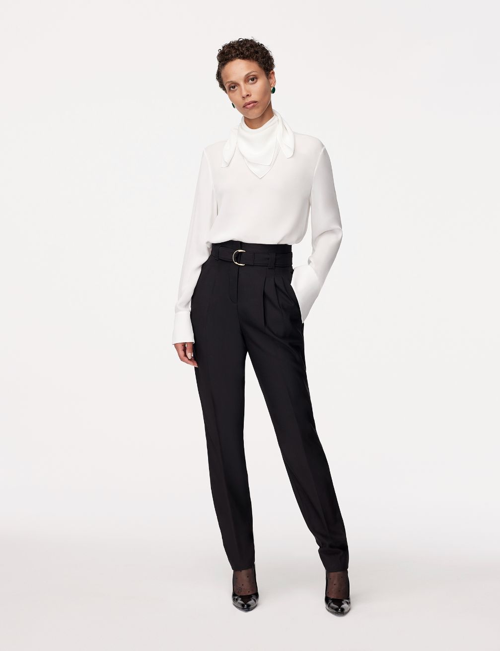Another Tomorrow Silk Detachable Bandana Blouse in White – Silk Women's Top