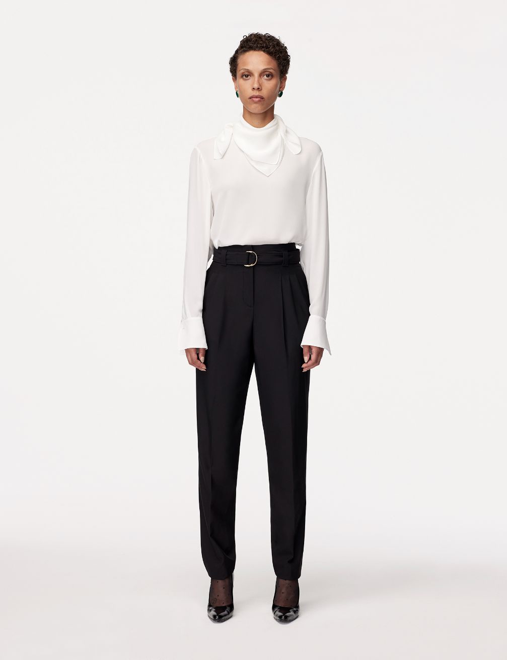 Another Tomorrow Wool Paper Bag Pleated Trouser in Black – Wool Women's Trousers