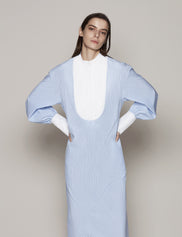 Bib Shirt Dress | Blue Stripe