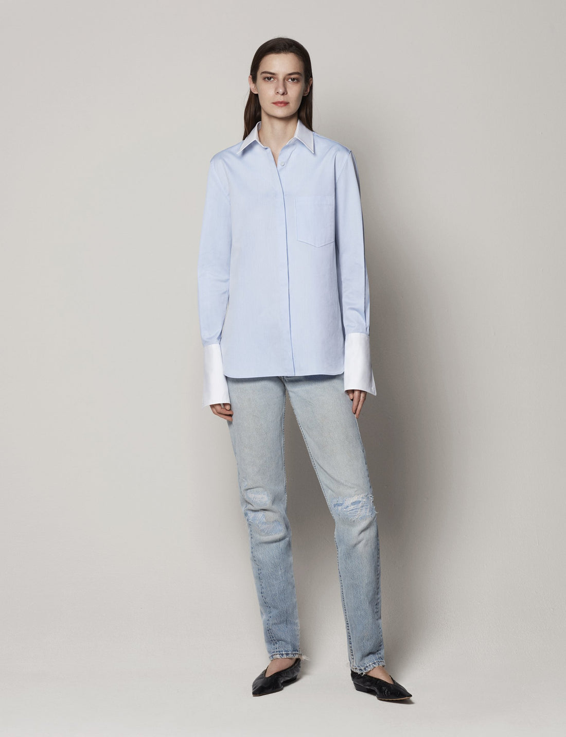 Another Tomorrow Contrast Men's Shirt in Blue/White – Cotton