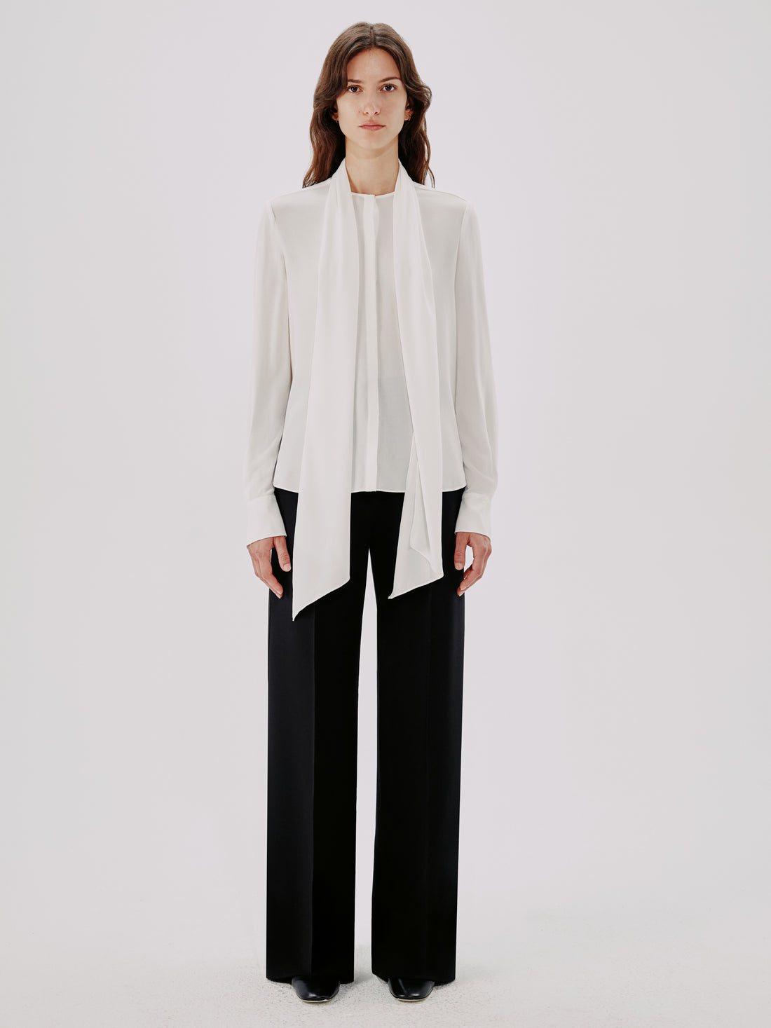 Another Tomorrow Bow Blouse in White – Viscose Women's Top