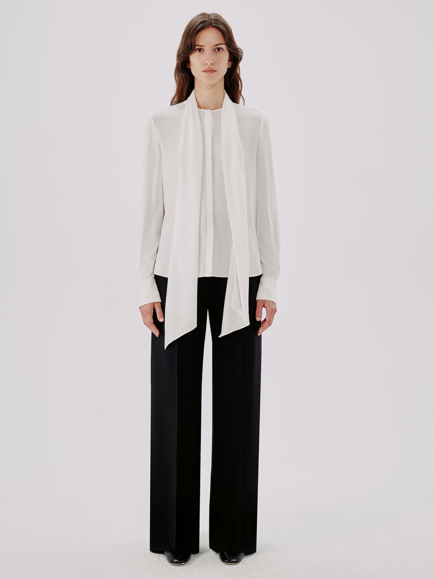 Another Tomorrow Bow Blouse in White – Viscose Women's Top