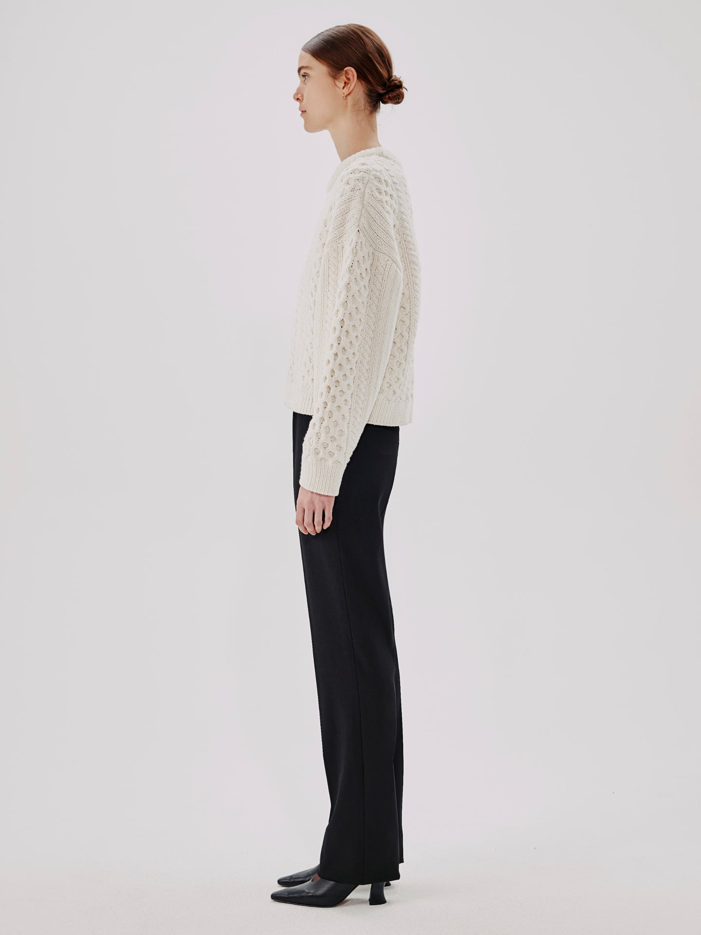 Another Tomorrow Cable Knit Cocoon Sweater in Cream – Wool Women's Knitwear