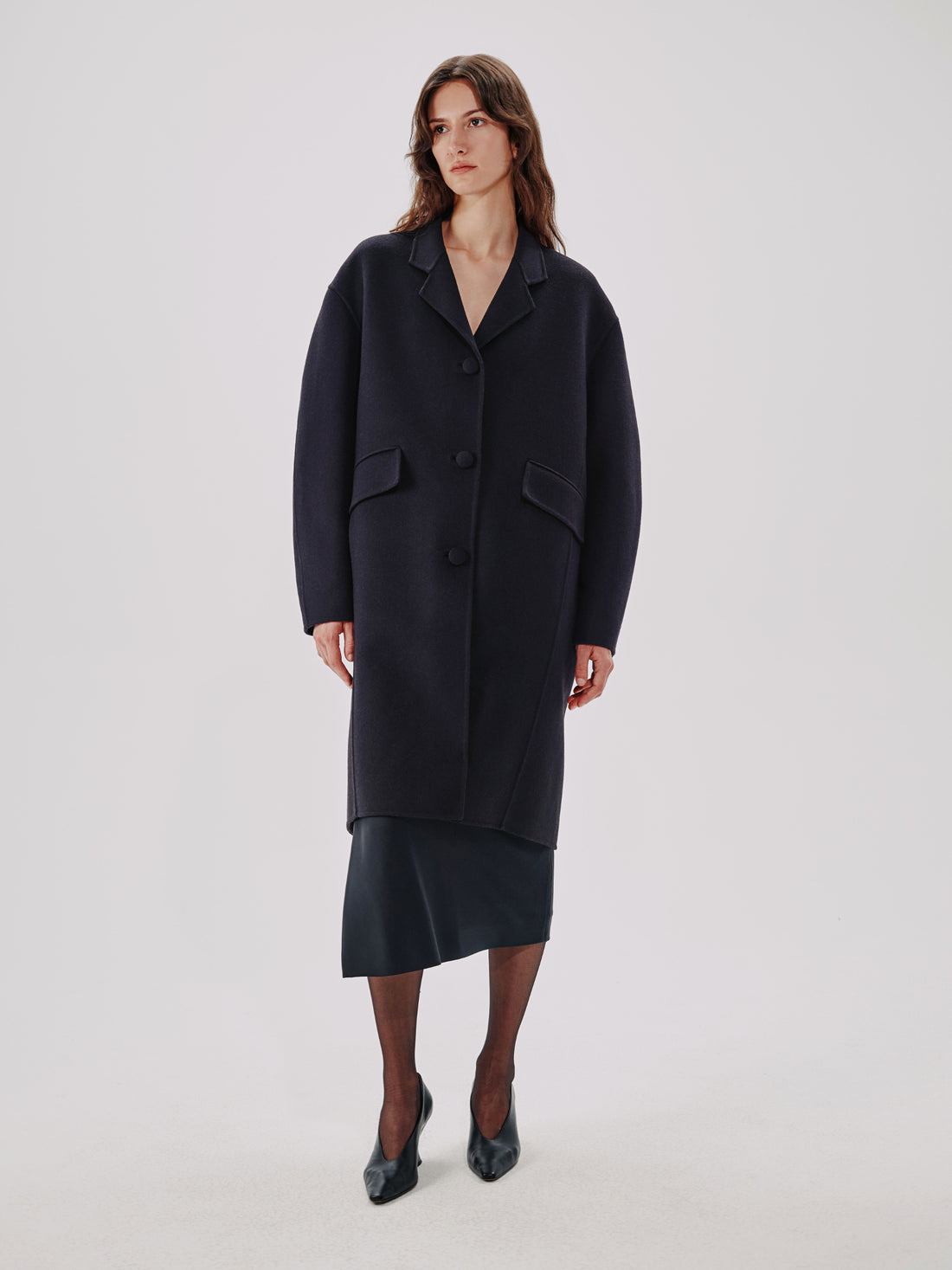 Another Tomorrow Cocoon Coat Long in Black – Wool Women's Outerwear