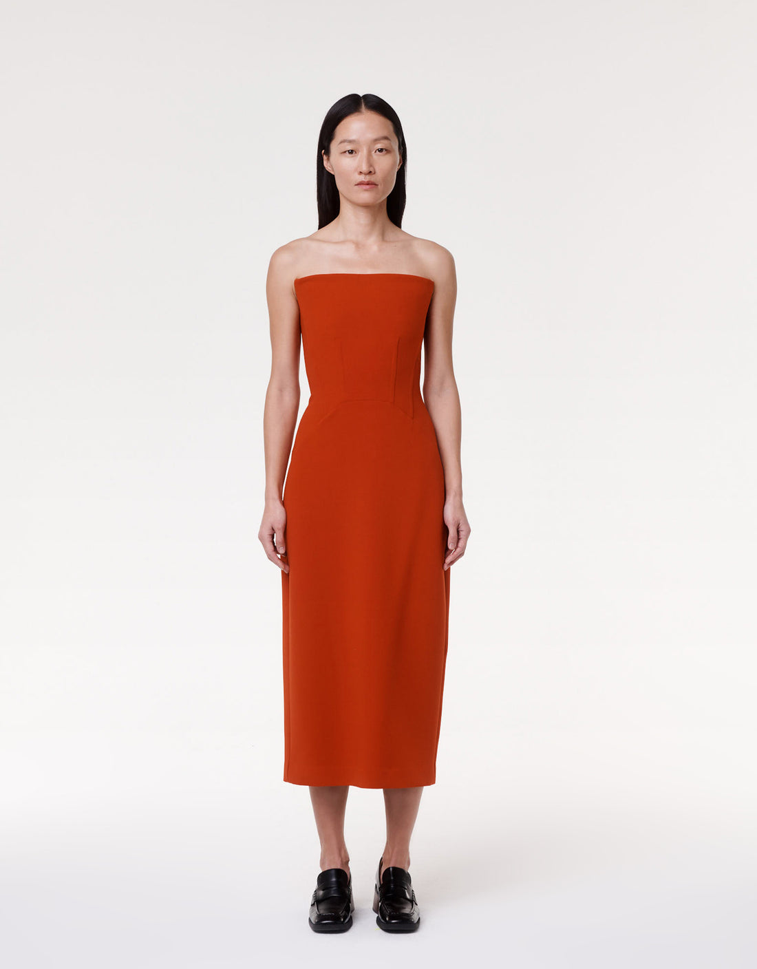 Doppio Structured Dress | Sedona Red Another Tomorrow Doppio Structured Dress | Sedona Red Another Tomorrow