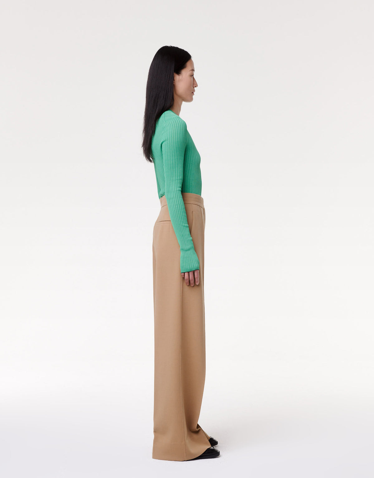 Another Tomorrow Doppio Wide Leg Pant in Hazelnut – Wool Women's Trousers