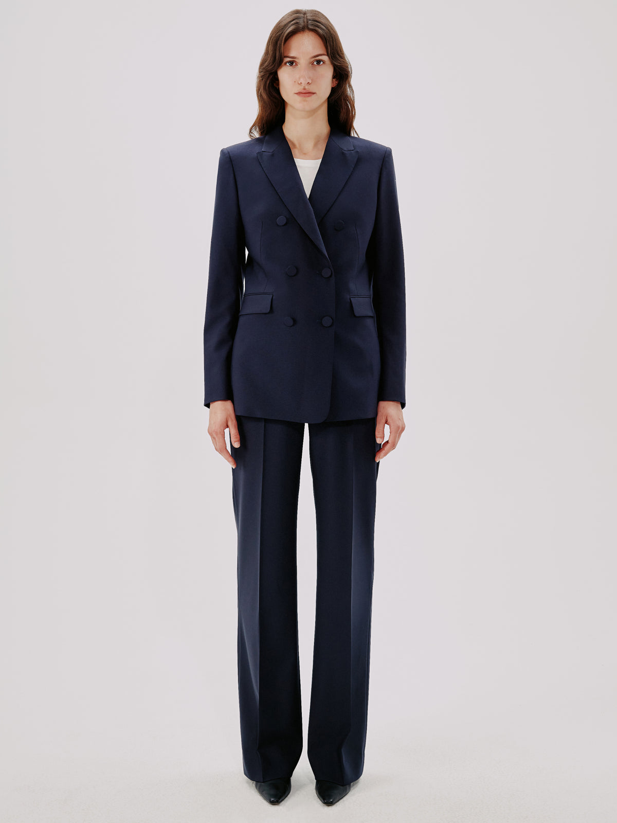 Another Tomorrow Double-Breasted Jacket in Navy – Wool Women's Jacket