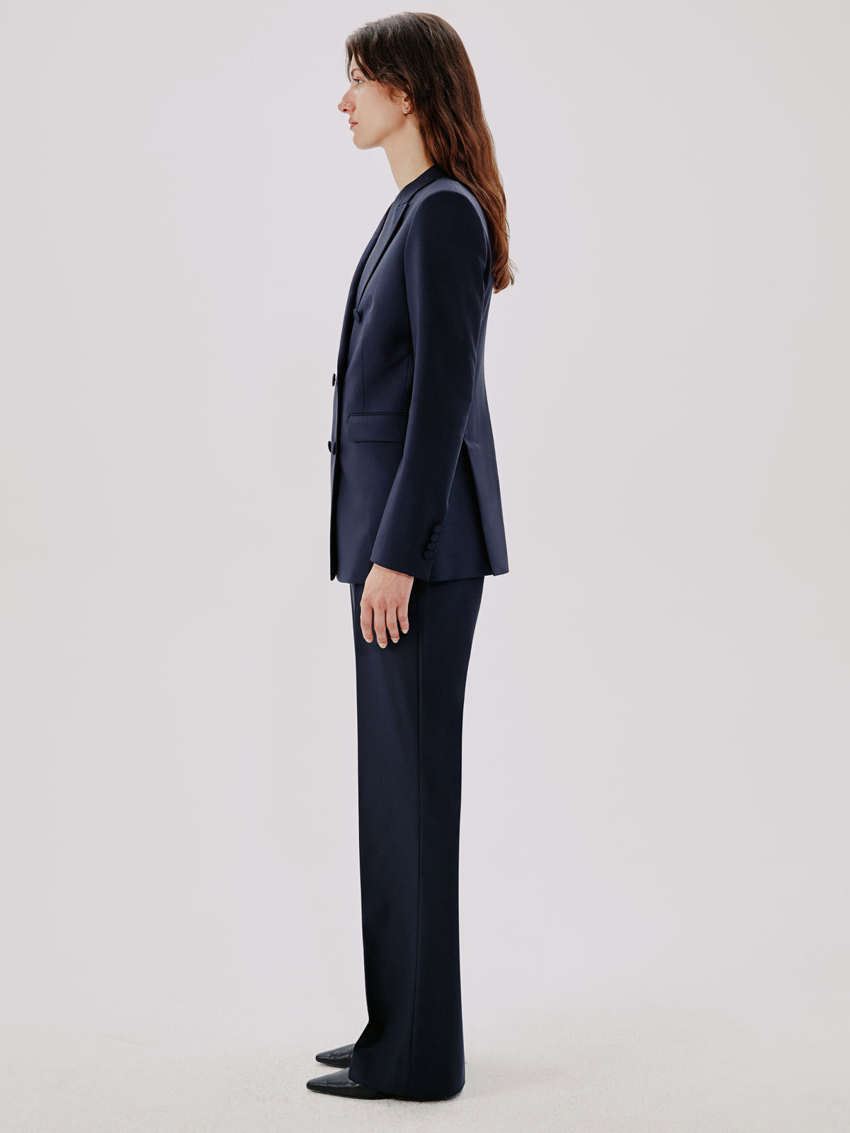 Another Tomorrow Double-Breasted Jacket in Navy – Wool Women's Jacket